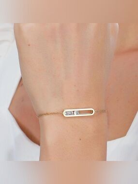 18K Gold Geometrical Link Paperclip Moving Diamond Bracelet No Fade Or Tarnish